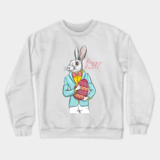 Happy Easter rabbit hipster with egg Crewneck Sweatshirt